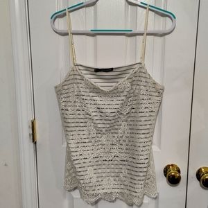 Maurice's 0X Eggshell White Lacy Tank- Adjustable Straps & Horizontal Stripes